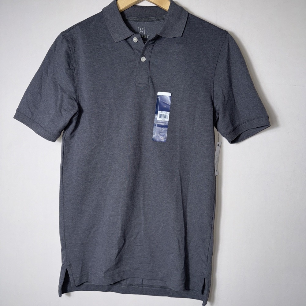 George Mens Gray Pique Polo Short Button Up Collared Sleeve Shirt Sz XSmall NWT